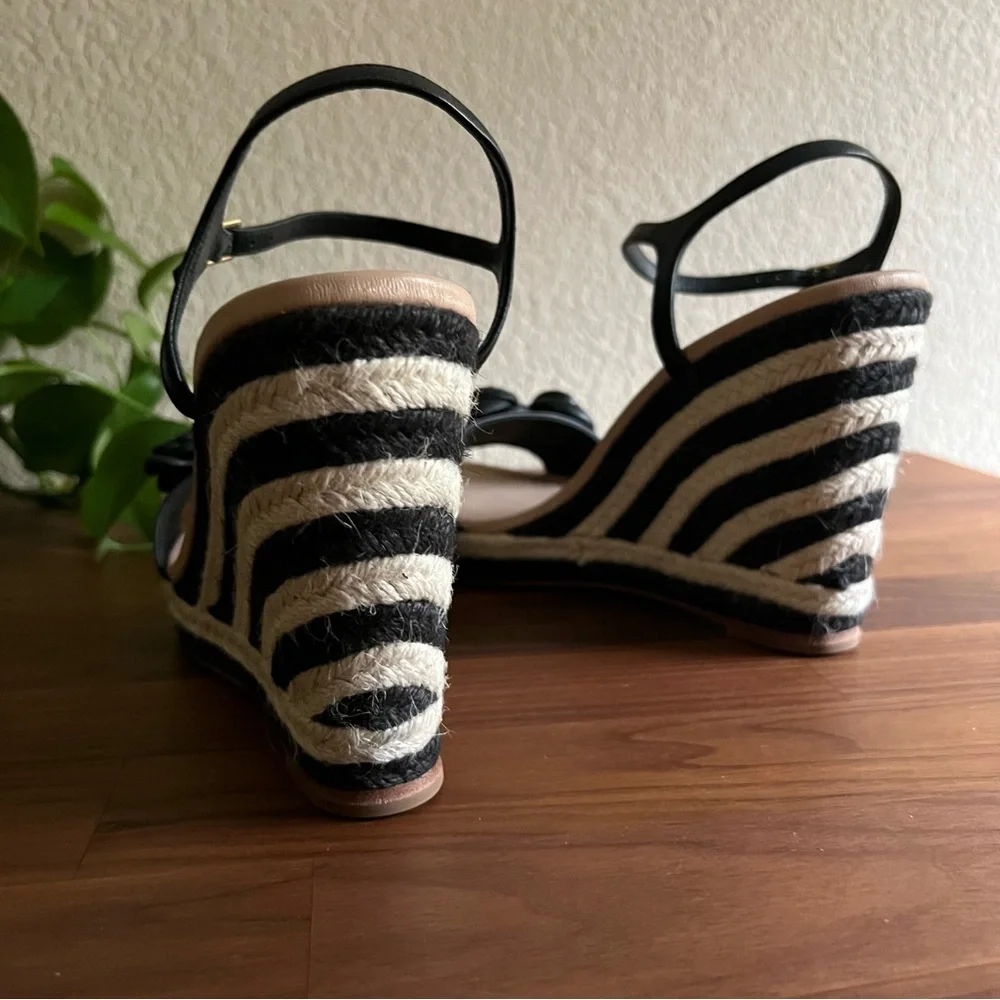 Kate Spade New York Jill Rosette Black Cream Espadrille Platform Wedge Sandals
